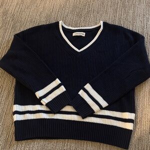Lacoste Dark Blue and White V-Neck Sweater